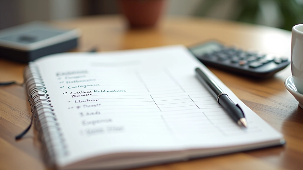 Notebook with handwritten budget categories and expense tracking notes